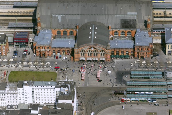 Central station of Bremen, station forecourt with bus station, city centre of Bremen, city, aerial