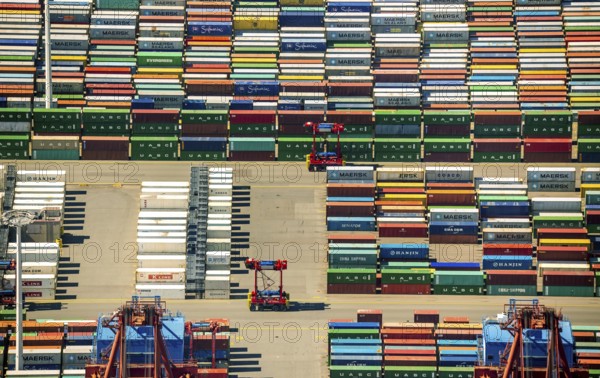 Straddle carrier, container transporter, container port Hamburg, CTA, Container Terminal