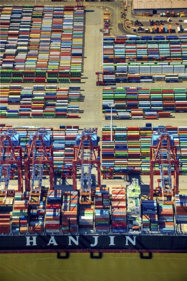 Hanjin container ship, container loading, container gantry cranes, container cranes, container