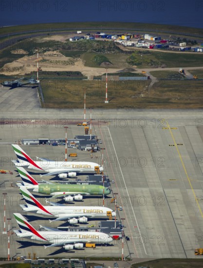 Airbus A380 for Emirates in front of completion on the apron, Finkenwerder Airport, Finkenwerder
