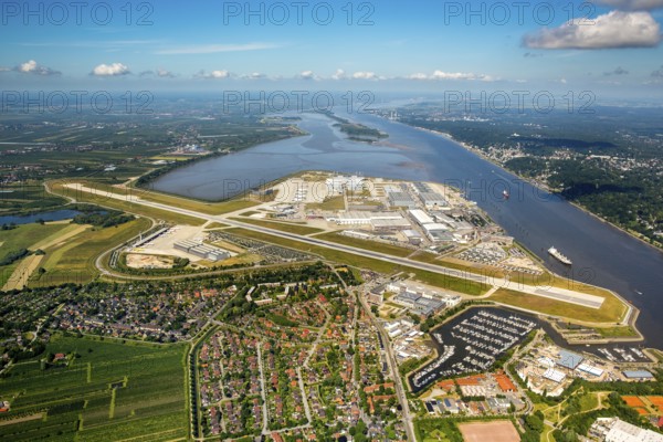 Finkenwerder Airport, runway and factory halls of Airbus Airport, Finkenwerder Airport, Hamburg,