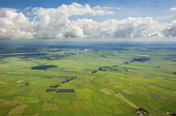 Fields in the polder land, drainage ditches in the marshes, green landscape, Bunde unified