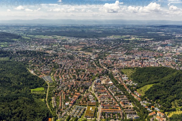 Overview of Freiburg, Freiburg im Breisgau, Breisgau, Baden-Württemberg, Germany, Europe, aerial