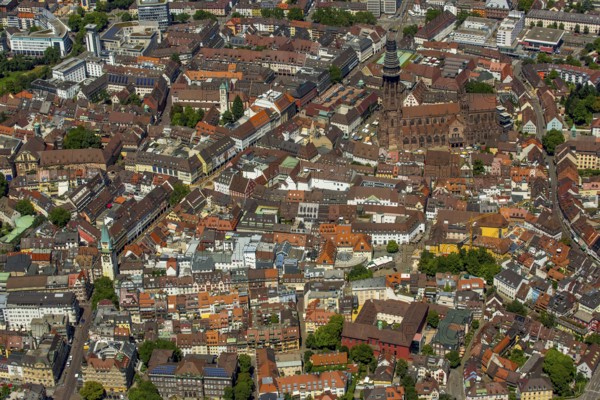 Old town of Freiburg with Schwabentor, market place with Freiburg Minster, Freiburg im Breisgau,