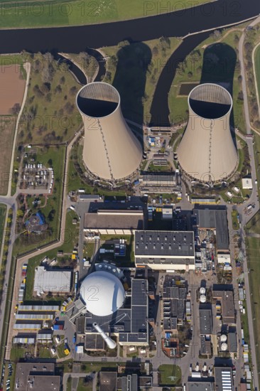 Nuclear power plant Grohnde, nuclear power plant, nuclear power plant on the Weser, cooling towers,