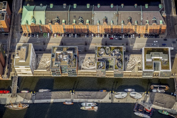 Hamburg Speicherstadt Am Sanddornkai, Kesselhaus, Hafencity, Hamburg, Germany, Europe, aerial view,
