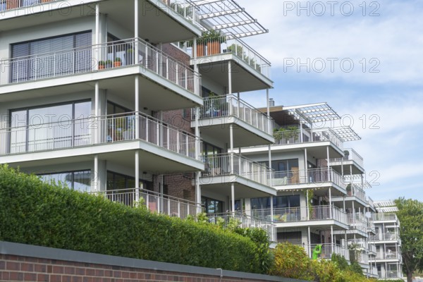 Modern buildings on the Kiel Fjord, Baltic Sea, Kiel, Holtenau district, architecture, row,