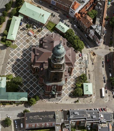 Tower of St Michael's Church, St Michael's Church, Hamburg, Germany, Europe, aerial view,
