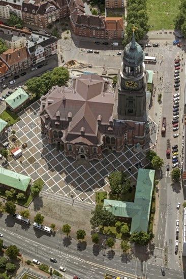 Tower of St Michael's Church, St Michael's Church, Hamburg, Germany, Europe, aerial view,