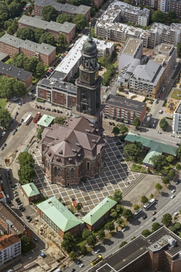 Tower of St Michael's Church, St Michael's Church, Hamburg, Germany, Europe, aerial view,