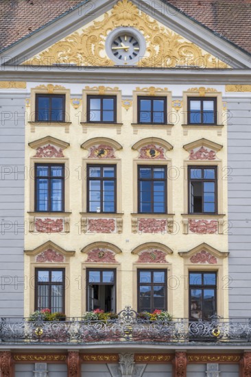 Facade, Renaissance, Town Hall, detail, Market Square, Coburg, Upper Franconia, Franconia, Bavaria,