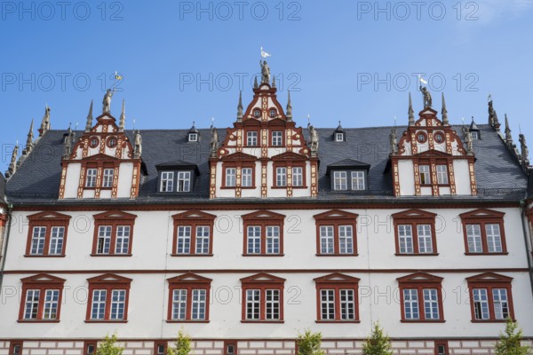 Town house on the market square, late Renaissance, detail, Coburg, Upper Franconia, Franconia,