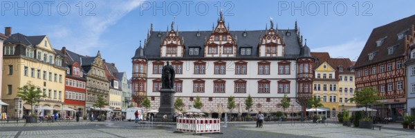 Town house on the market square, panoramic format, Coburg, Upper Franconia, Franconia, Bavaria,