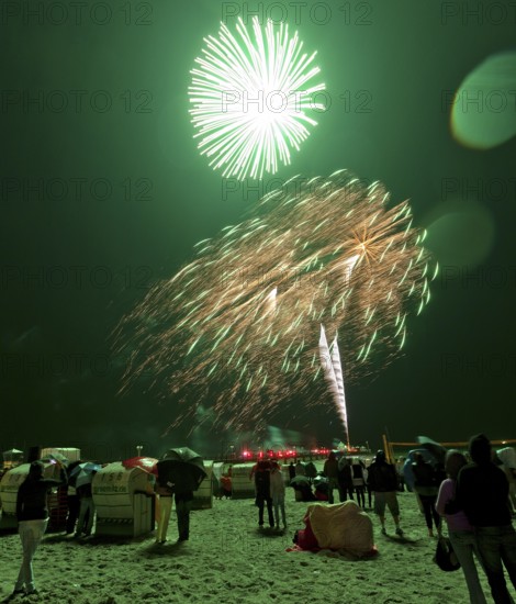 Baltic Sea in flames at Grömitz pier, fireworks, highlight of the season, end of the season, beach,