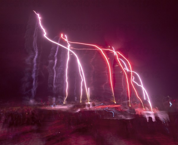 Baltic Sea in flames at Grömitz pier, fireworks, highlight of the season, end of the season, beach,