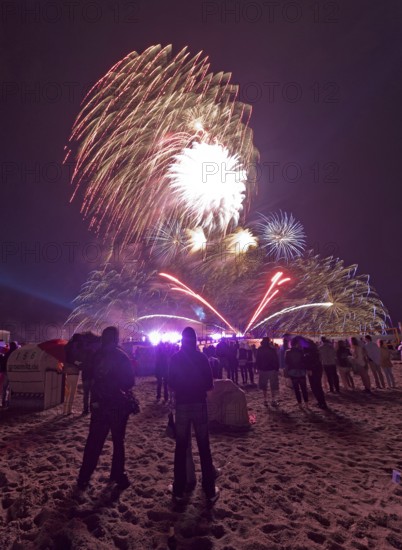 Baltic Sea in flames at Grömitz pier, fireworks, highlight of the season, end of the season, beach,