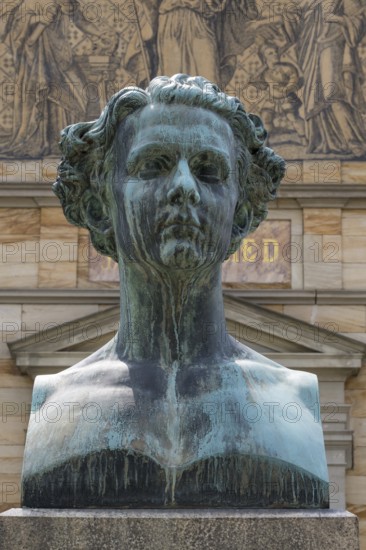 Wahnfried House, Richard Wagner Museum, in front of Ludwig II, Bust, Bayreuth, Upper Franconia,