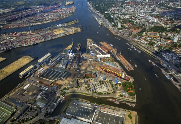 Dry docks of the Hamburg shipyard Blohm+Voss, Hamburg harbour, Elbe, Hamburg, Free and Hanseatic