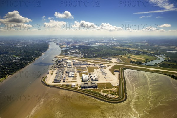 Finkenwerder Airport, runway and factory halls of Airbus Airport, Finkenwerder Airport, Hamburg,