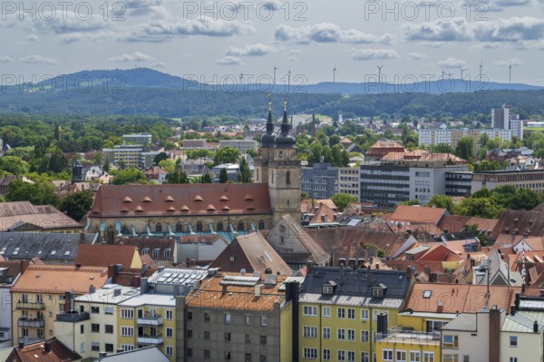 View of the city from the new town hall, Holy Trinity City Church, Bayreuth, Upper Franconia,
