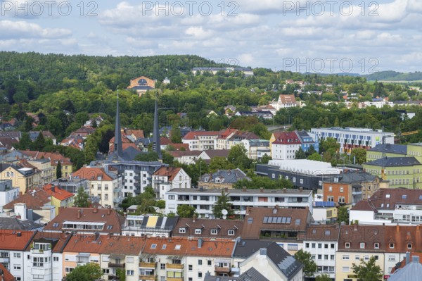 View of the city from the new town hall, the festival hill with the festival house in the back,