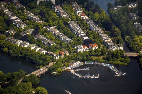Outer Alster with villa district and marina distant view, Alster jetty Bobby Reich, Hamburg, Free