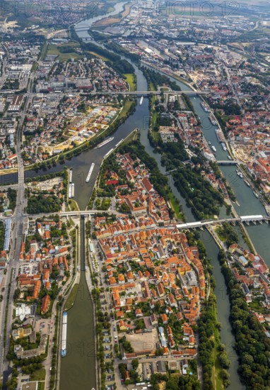 Confluence of the rivers Regen and Danube with Danube Island, Regensburg, independent city in