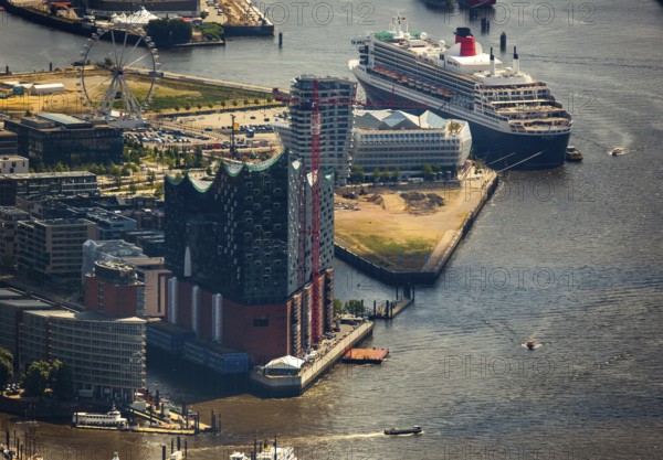 Elbphilharmonie with Hafencity, Speicherstadt, UNESCO World Heritage Site, cruise terminal,