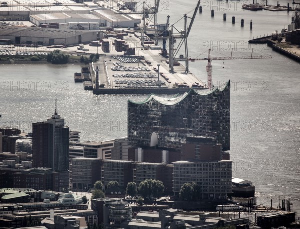 Elbphilharmonie with Hafencity, Speicherstadt, UNESCO World Heritage Site, cruise terminal,