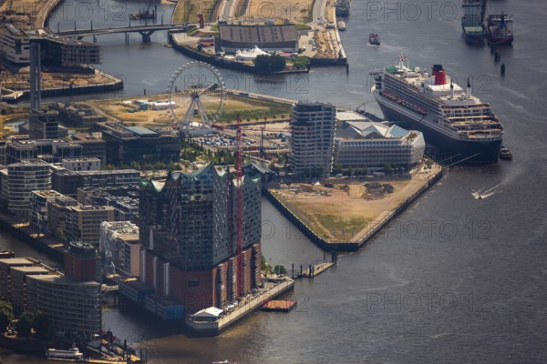 Elbphilharmonie with Hafencity, Speicherstadt, UNESCO World Heritage Site, cruise terminal,