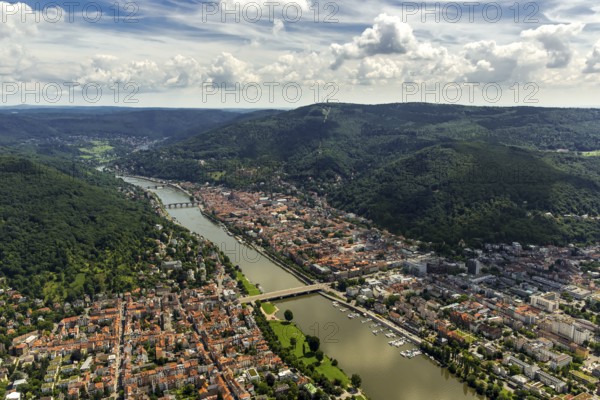 Overview of Heidelberg, Heiliggeistkirche in Heidelberg Old Town with Old Bridge and Tor tor of the