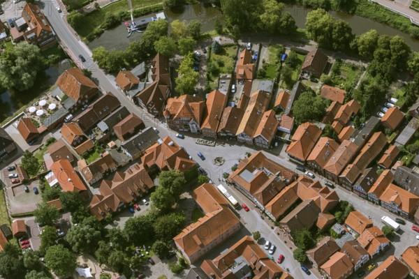 Old town of Hitzacker with the Jeetzel and Altjeetzel rivers, Elbe, Elbe banks, high water