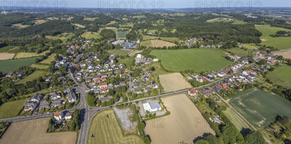Aerial view, crossroads in Herzkamp, Evangelical Church Herzkamp, Sprockhövel, Ruhr area, North