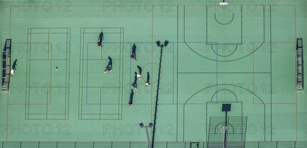 Aerial view, football pitch at IG Metall training centre, Sprockhövel, Ruhr area, North