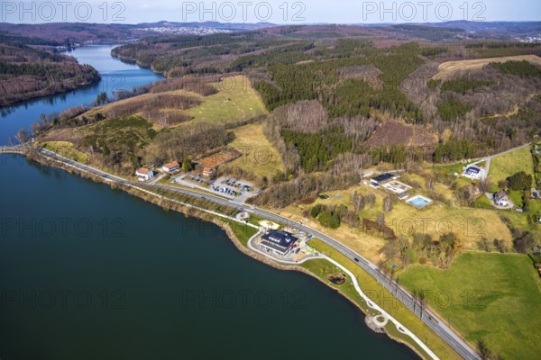 Aerial view, new building Airstop Strandcafé gastronomy café/restaurant/bistro/bar, old,