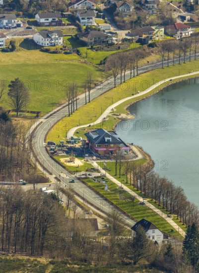 Aerial view, new building Airstop Strandcafé gastronomy café/restaurant/bistro/bar operation,