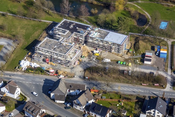 Aerial view, new building Kursana Quartier retirement home, recreation and leisure centre