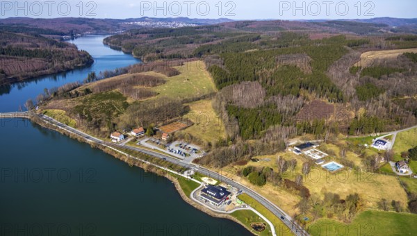 Aerial view, new building Airstop Strandcafé gastronomy café/restaurant/bistro/bar, old,