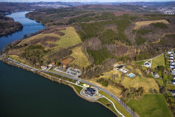 Aerial view, new building Airstop Strandcafé gastronomy café/restaurant/bistro/bar, old,