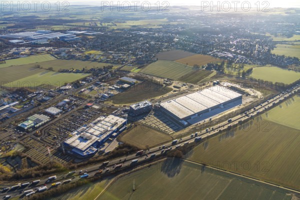 Aerial view, Woolworth builds new headquarters in the intermunicipal commercial area Unna/Kamen,