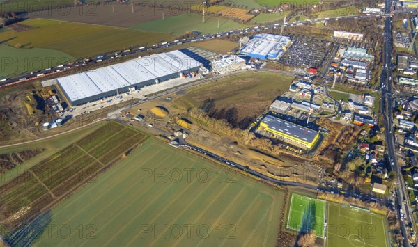 Aerial view, Woolworth builds new headquarters in the intermunicipal industrial estate Unna/Kamen,