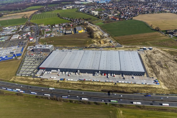 Aerial view, new building Woolworth headquarters and logistics centre, commercial area Unna Kamen,