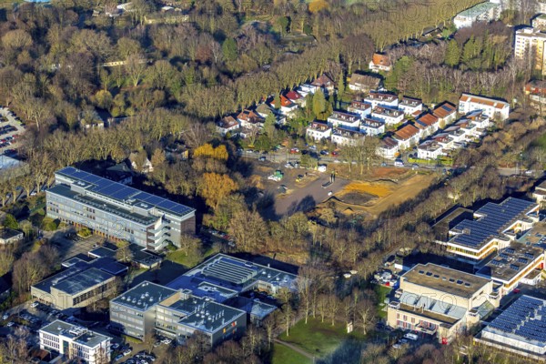 Aerial photograph, new building at the Unna educational campus, Anne Frank School, Unna, Ruhr area,