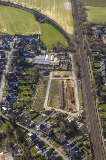 Aerial view, Drücke Garten-Zentrum Unna, construction area residential buildings, former sports