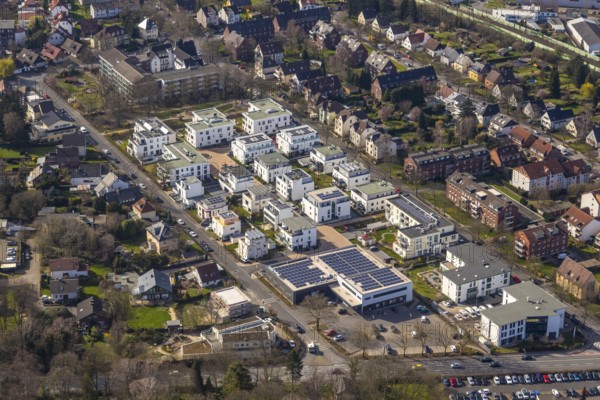 Aerial view, new development area multi-generational housing estate Mozartstraße /