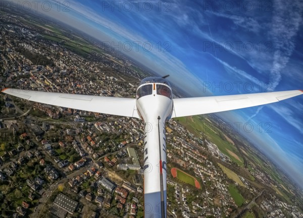Aerial view, flight over Unna by motor glider, city centre Unna, touring motor glider Hoffmann