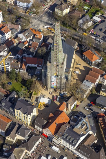 Aerial view, redevelopment protestant town church, church square, Unna, Ruhr area, North