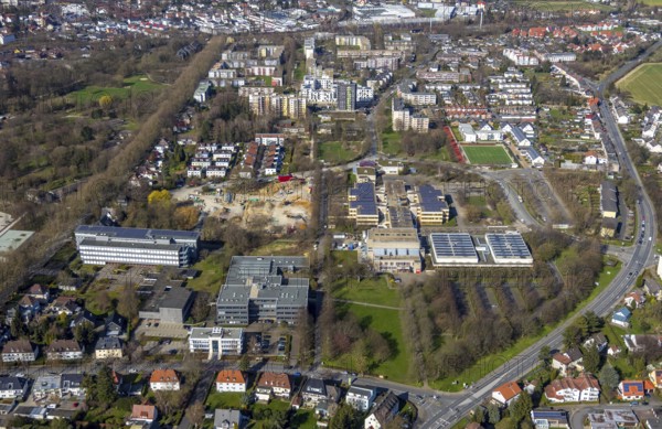 Aerial view, construction area Berliner Allee residential development, school centre north, Hansa
