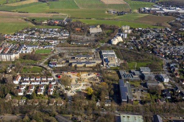 Aerial view, construction area Berliner Allee residential development, school centre north, Hansa