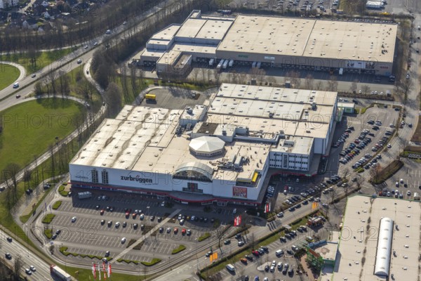 Aerial view, furniture centre with empty parking spaces, Zurbrüggen Wohn-Zentrum Unna, Unna, Ruhr